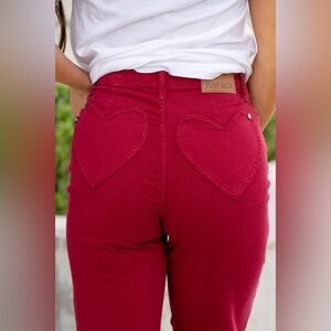 Judy blue burgundy red heart straight leg valentine jeans size 1